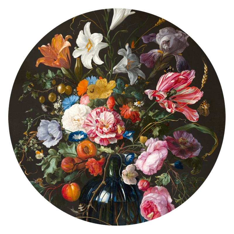 muurcirkel behangcirkel bloemen vase of flowers wandcirkel davidsz jan de heem