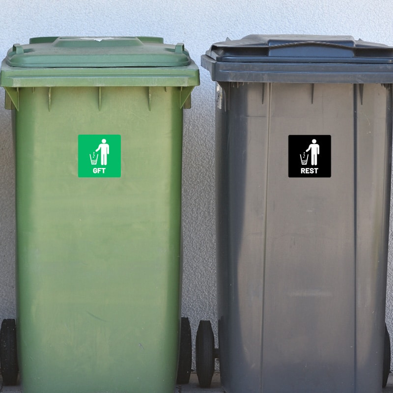 afval stickers containers groen geel glas papier blauw rest zwart wit gft container stickers