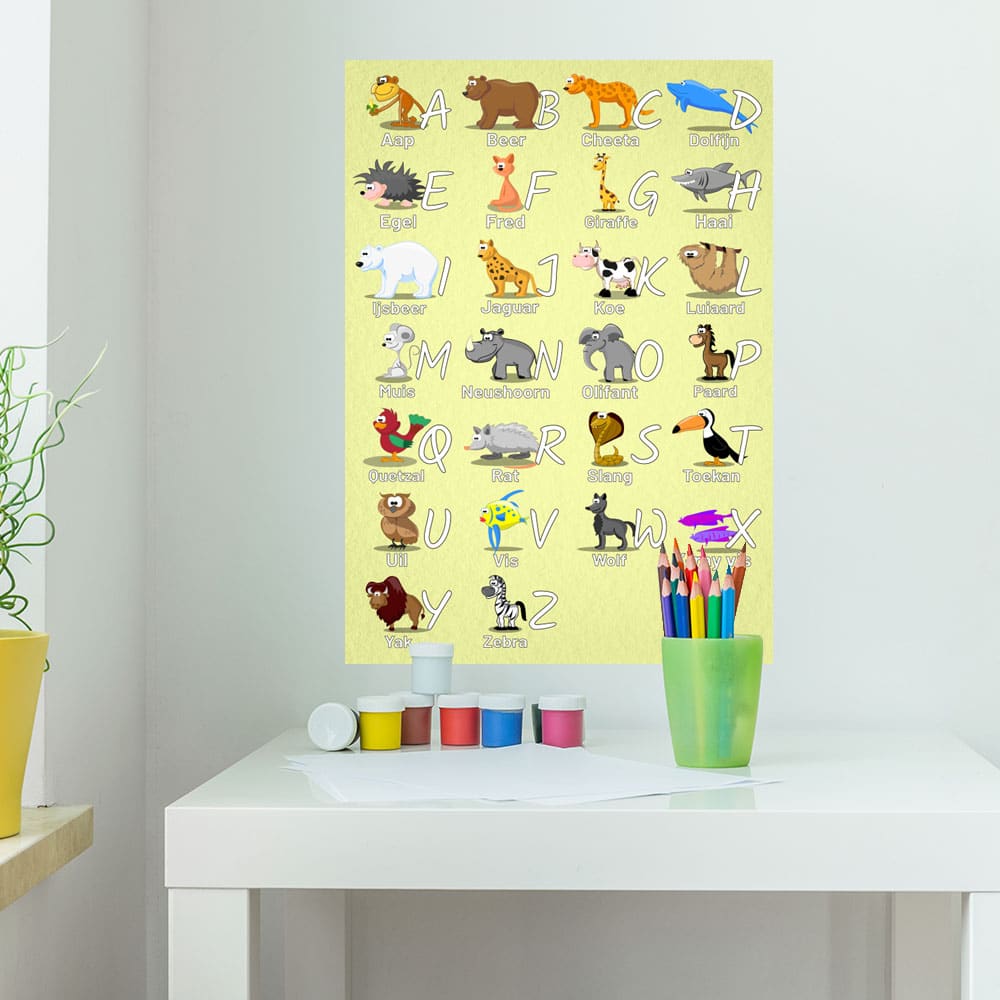 zelfklevende poster educatief educatieve dieren 12nederlands alfabet a b c abc leren leer taal klas lokaal deur groep 1 2 3 kinderen