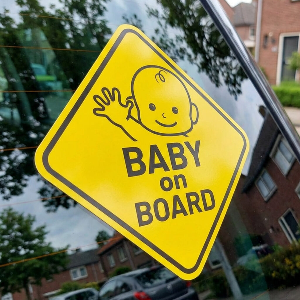 baby on board sticker geel autostickers veiligheid kind geel opvallend buiten uv-waterproof klein goedkoop snel