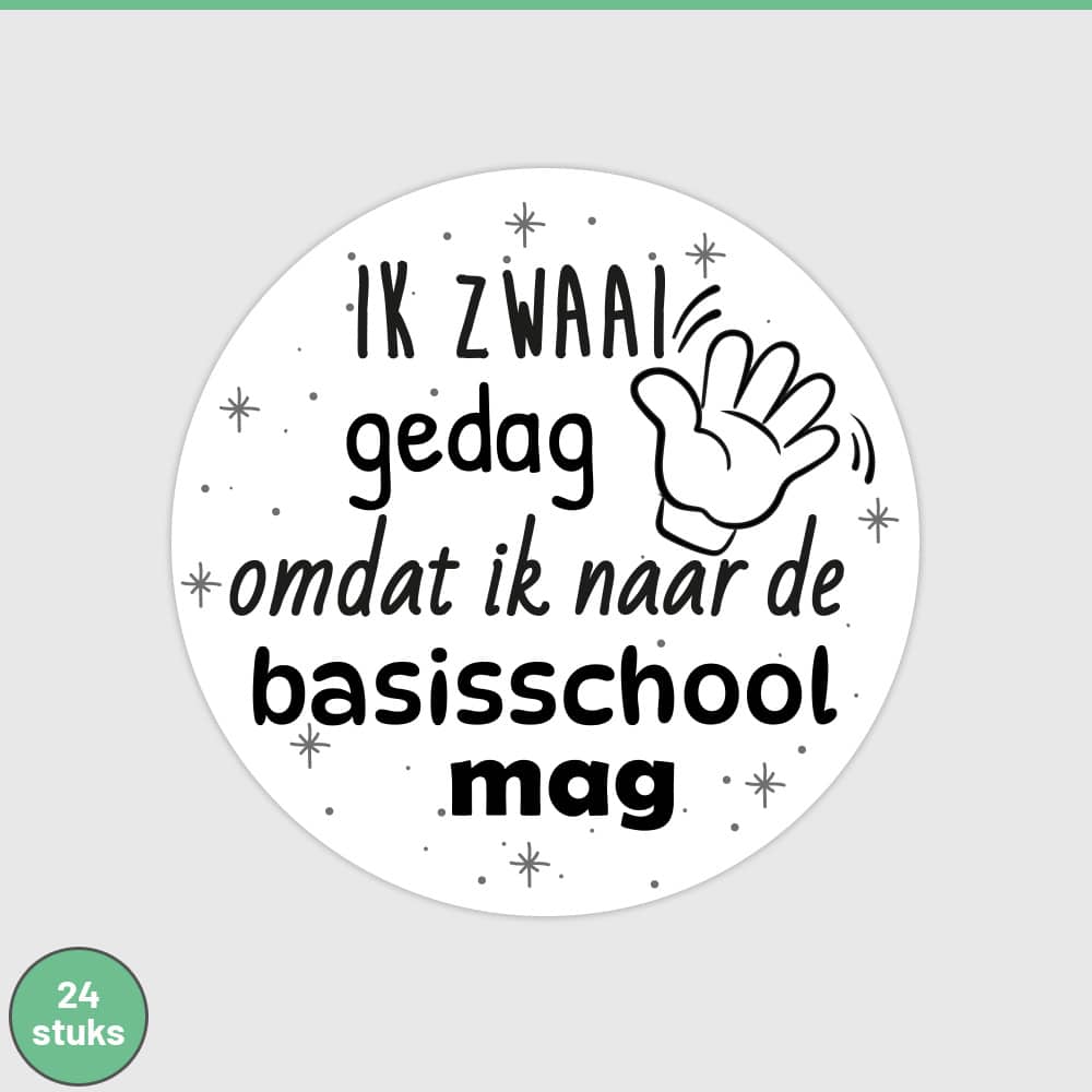 ik zwaai gedag omdat ik naar de basisschool mag