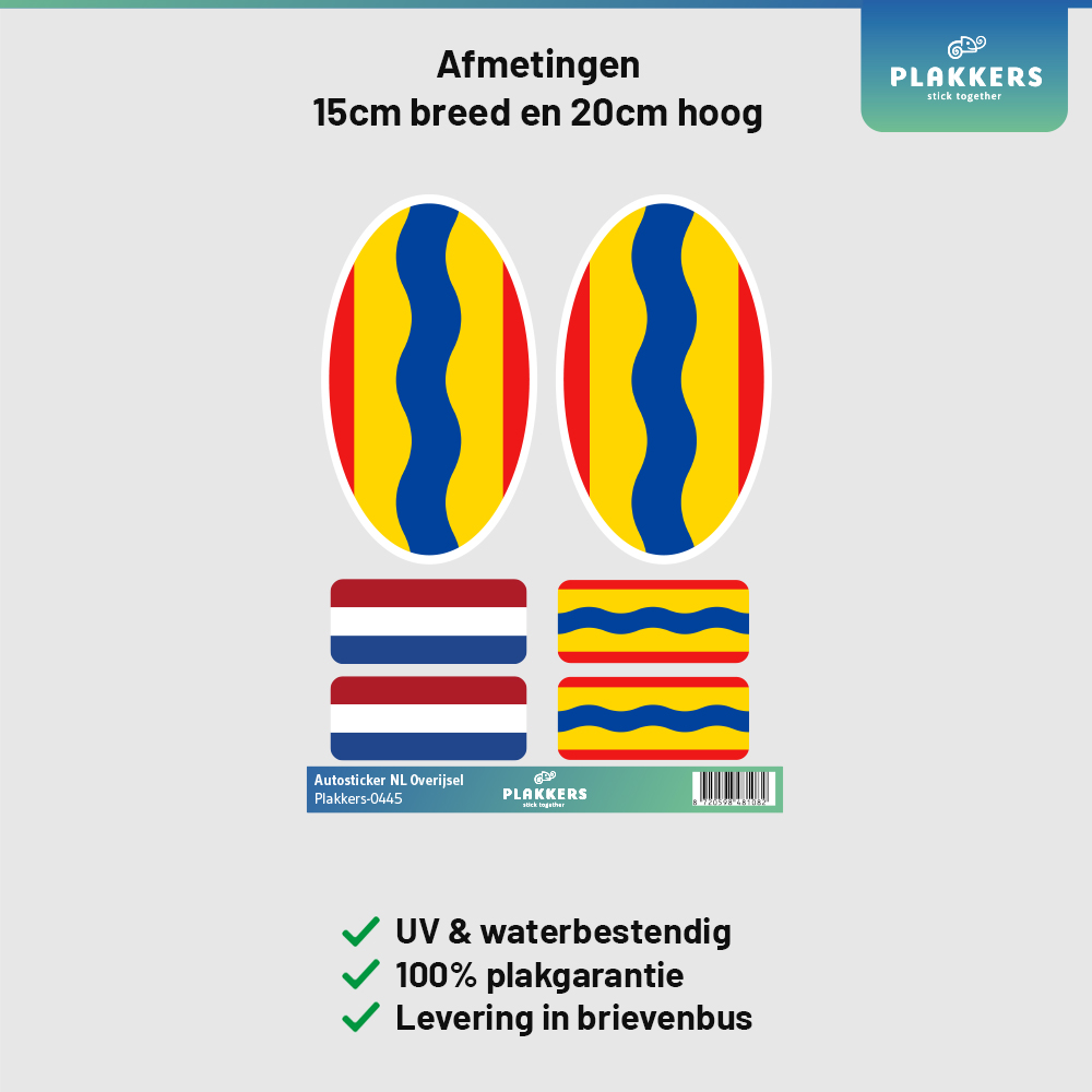 afmetingen + logo template Overijsselse vlag sticker autosticker camper klein nederland