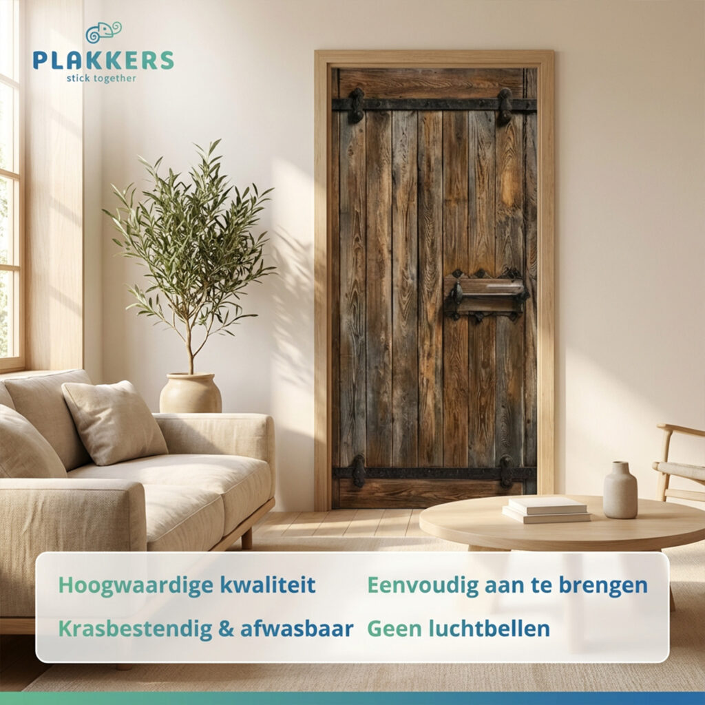 deursticker hout woonkamer oud klassiek look