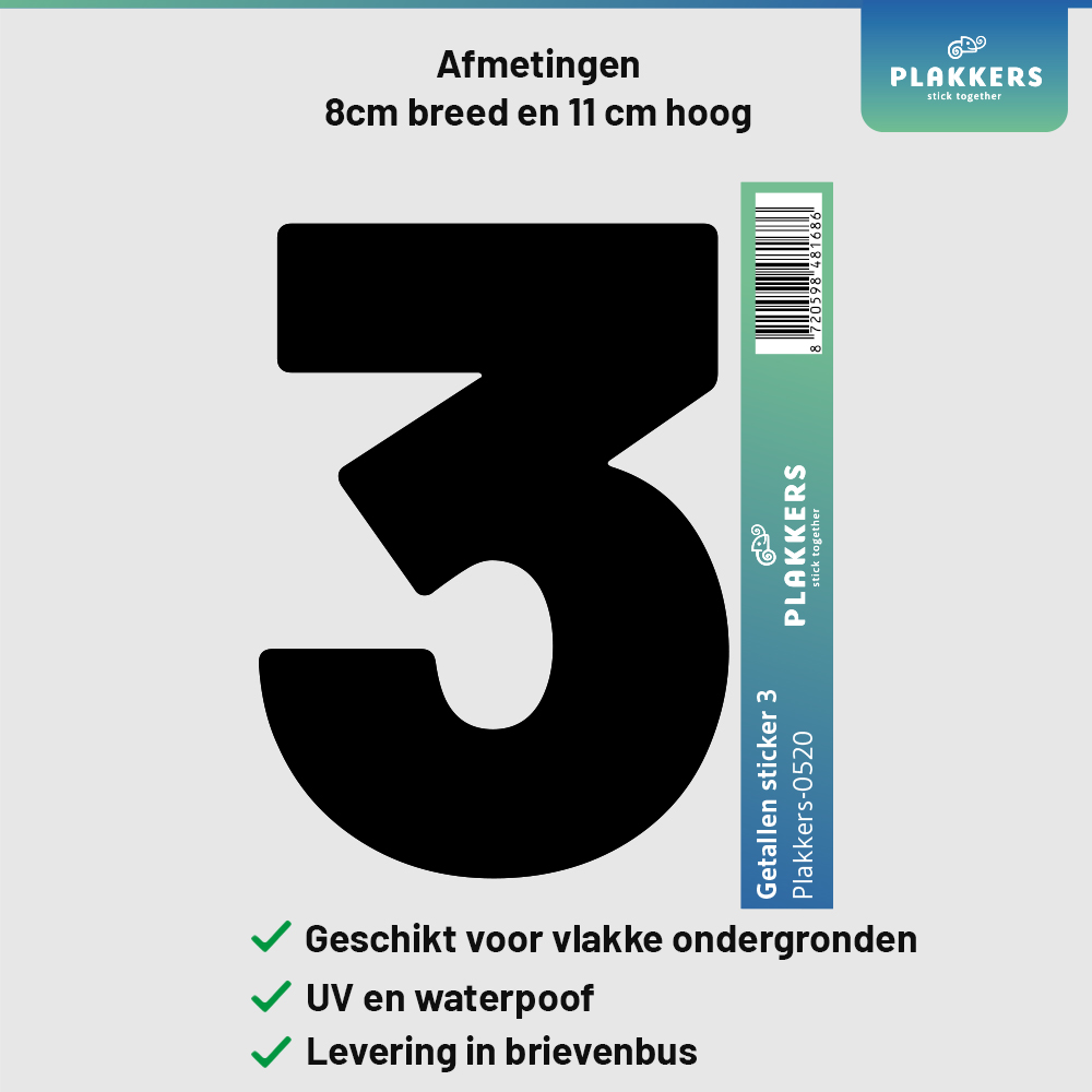 sticker cijfer getal deur brievenbus kliko container plakkers muurstickerstunter contour hoge kwaliteit nummer 3 0-10