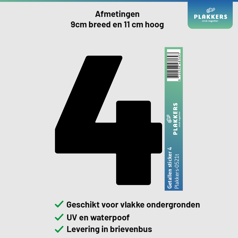 sticker cijfer getal deur brievenbus kliko container plakkers muurstickerstunter contour hoge kwaliteit nummer 4 0-10