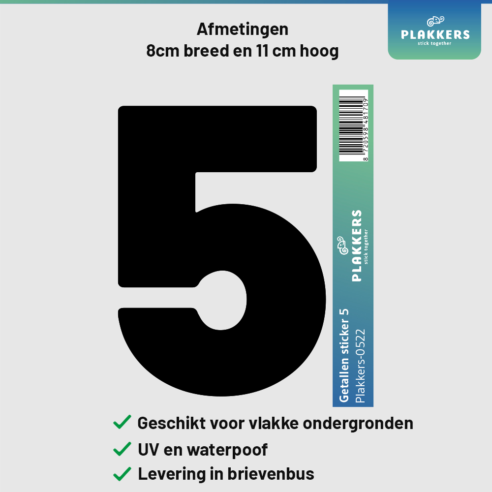 sticker cijfer getal deur brievenbus kliko container plakkers muurstickerstunter contour hoge kwaliteit nummer 5 0-10