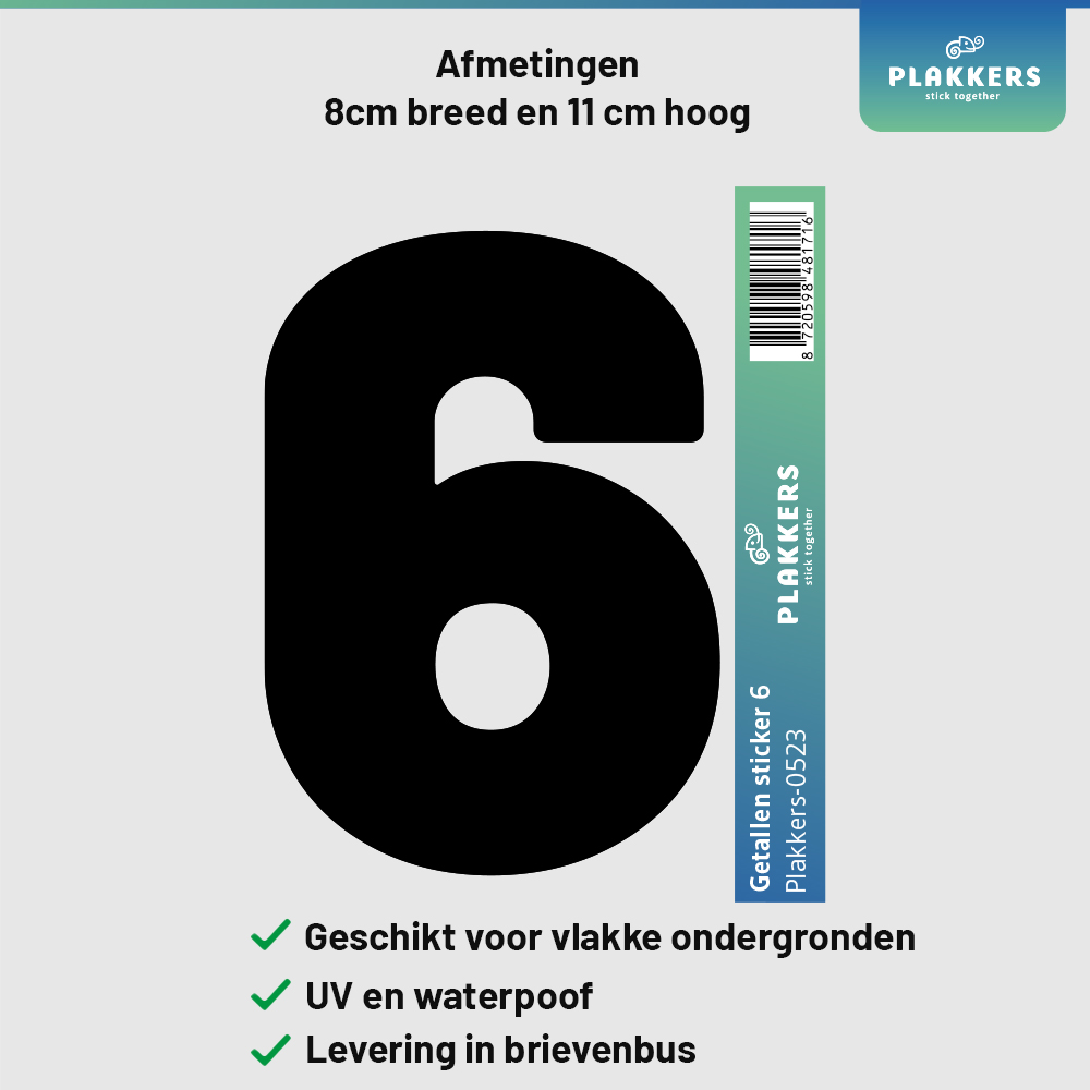 sticker cijfer getal deur brievenbus kliko container plakkers muurstickerstunter contour hoge kwaliteit nummer 6 0-10