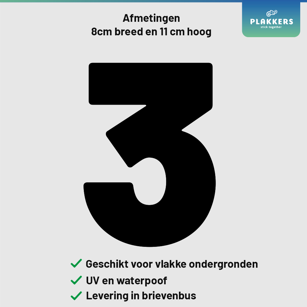 sticker cijfer getal deur brievenbus kliko container plakkers muurstickerstunter contour hoge kwaliteit nummer 3 0-10