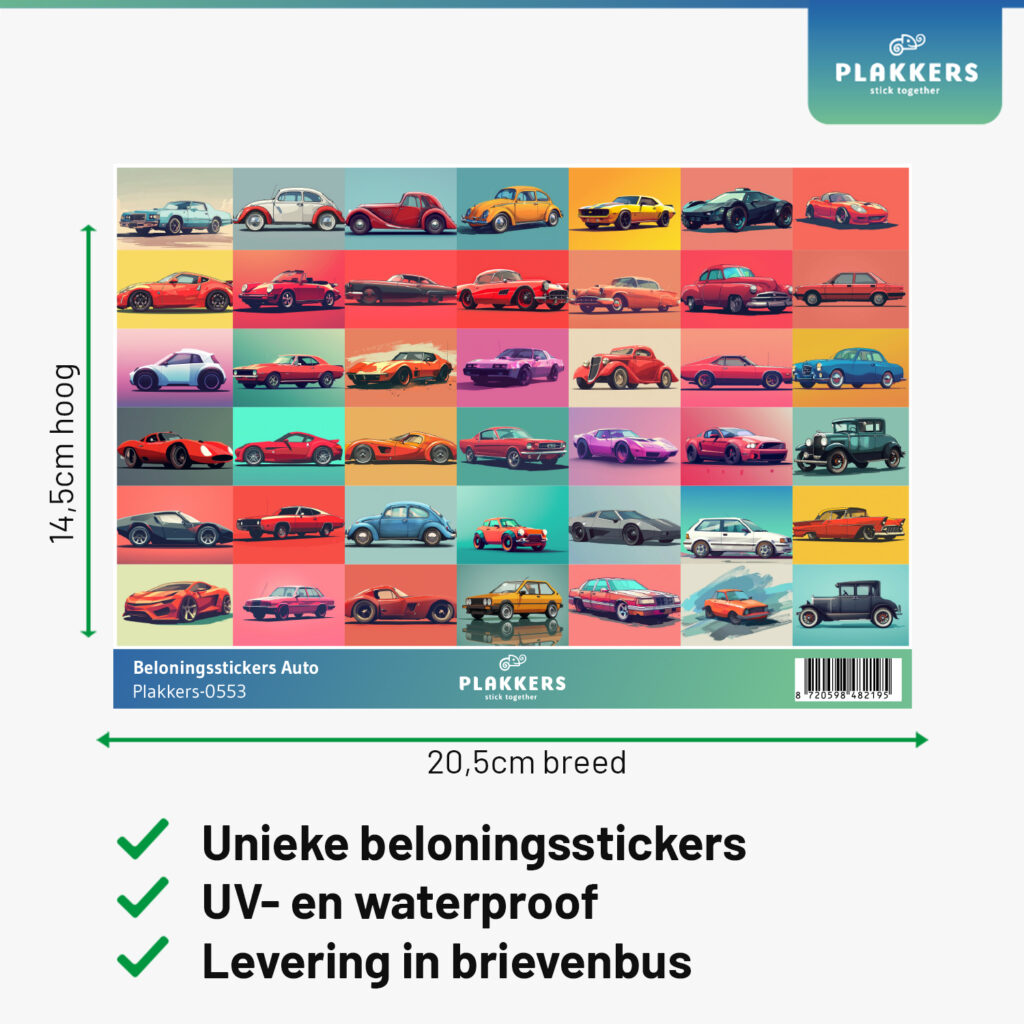 Beloningsstickers auto basisschool opvoeding leuk grappig stoer plakkers