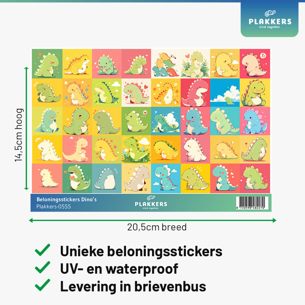 Beloningsstickers Dino's basisschool opvoeding leuk grappig plakkers