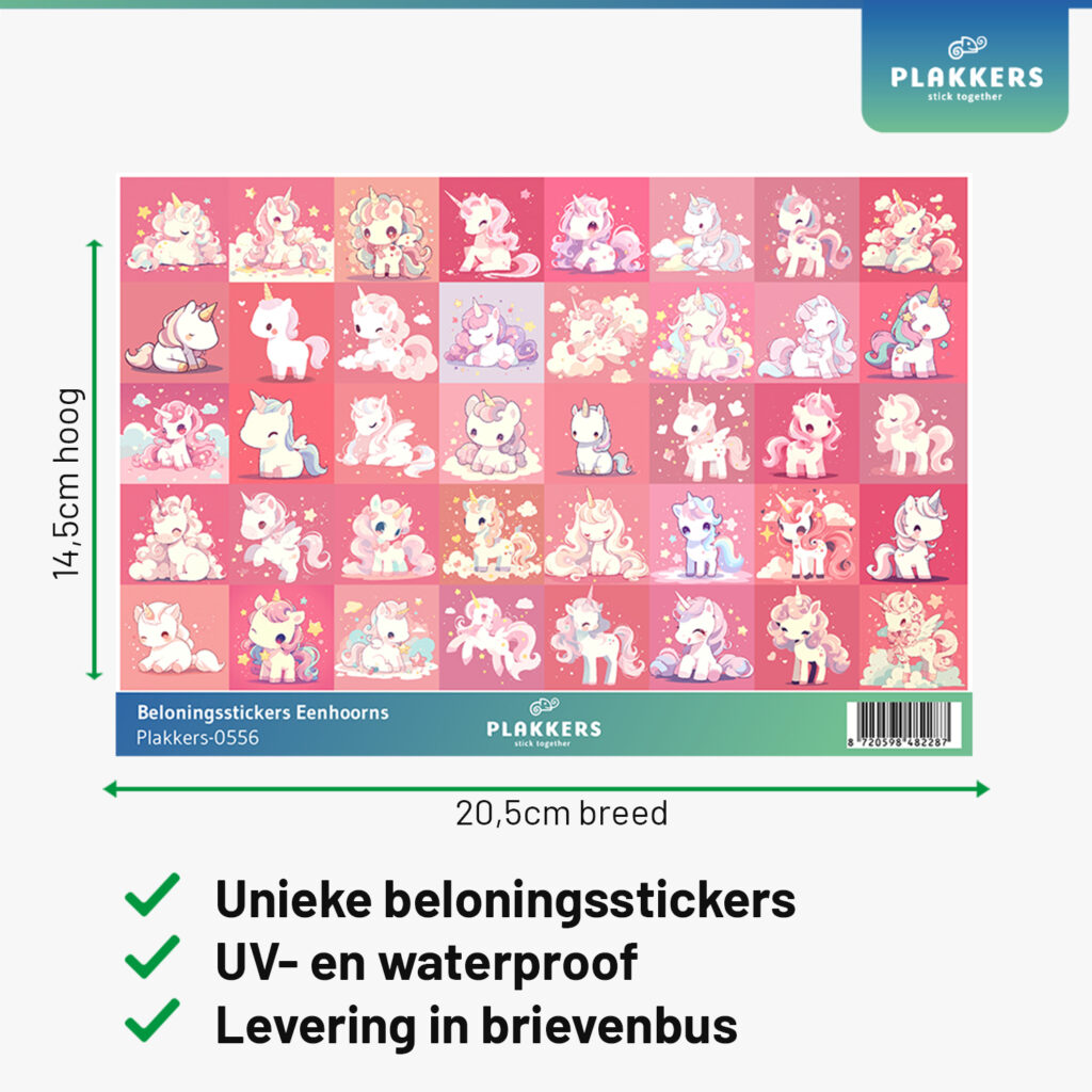 Beloningsstickers eenhoorns basisschool opvoeding leuk grappig schattig plakkers