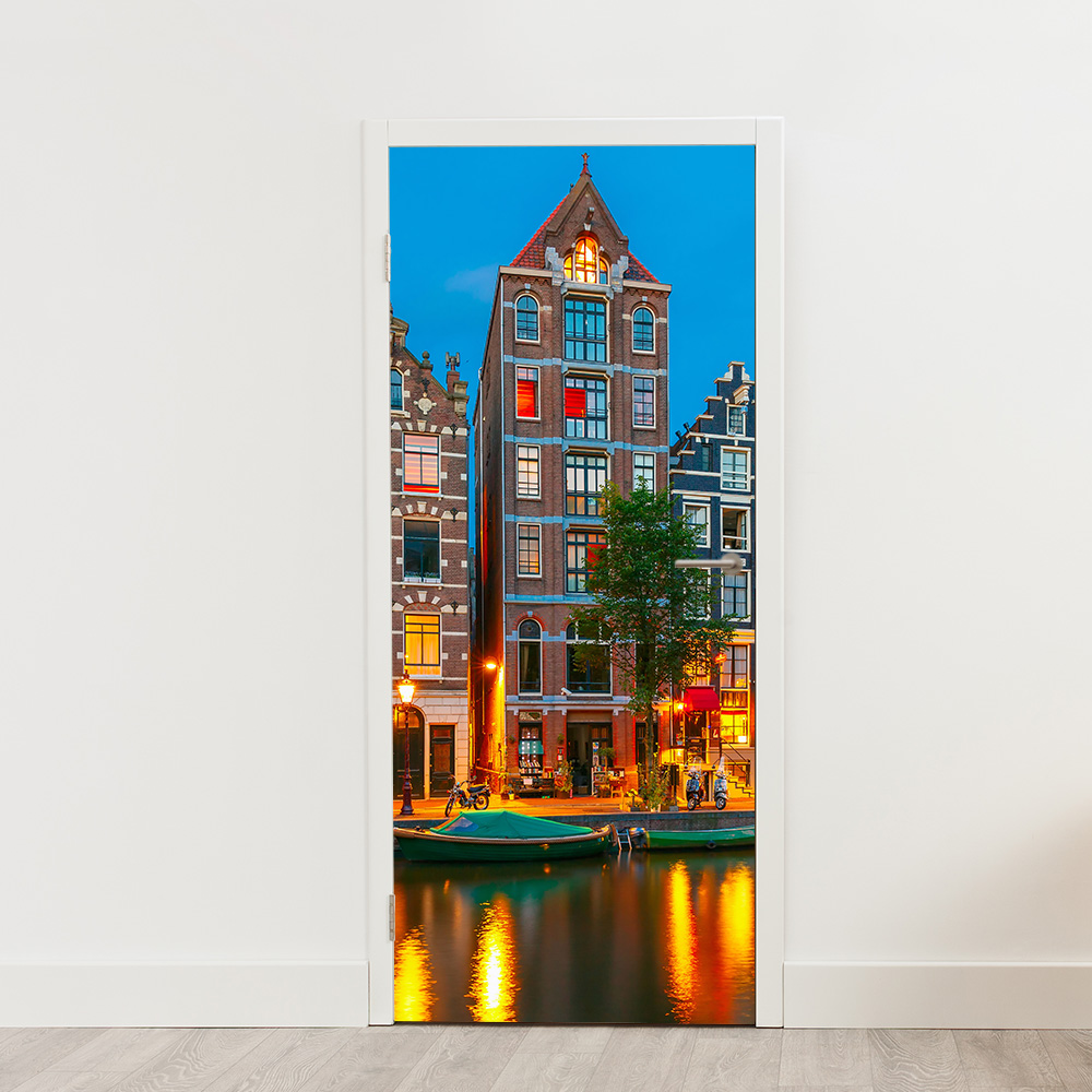 Amsterdamse grachtenpanden deursticker poster modern stijlvol plakkers v2