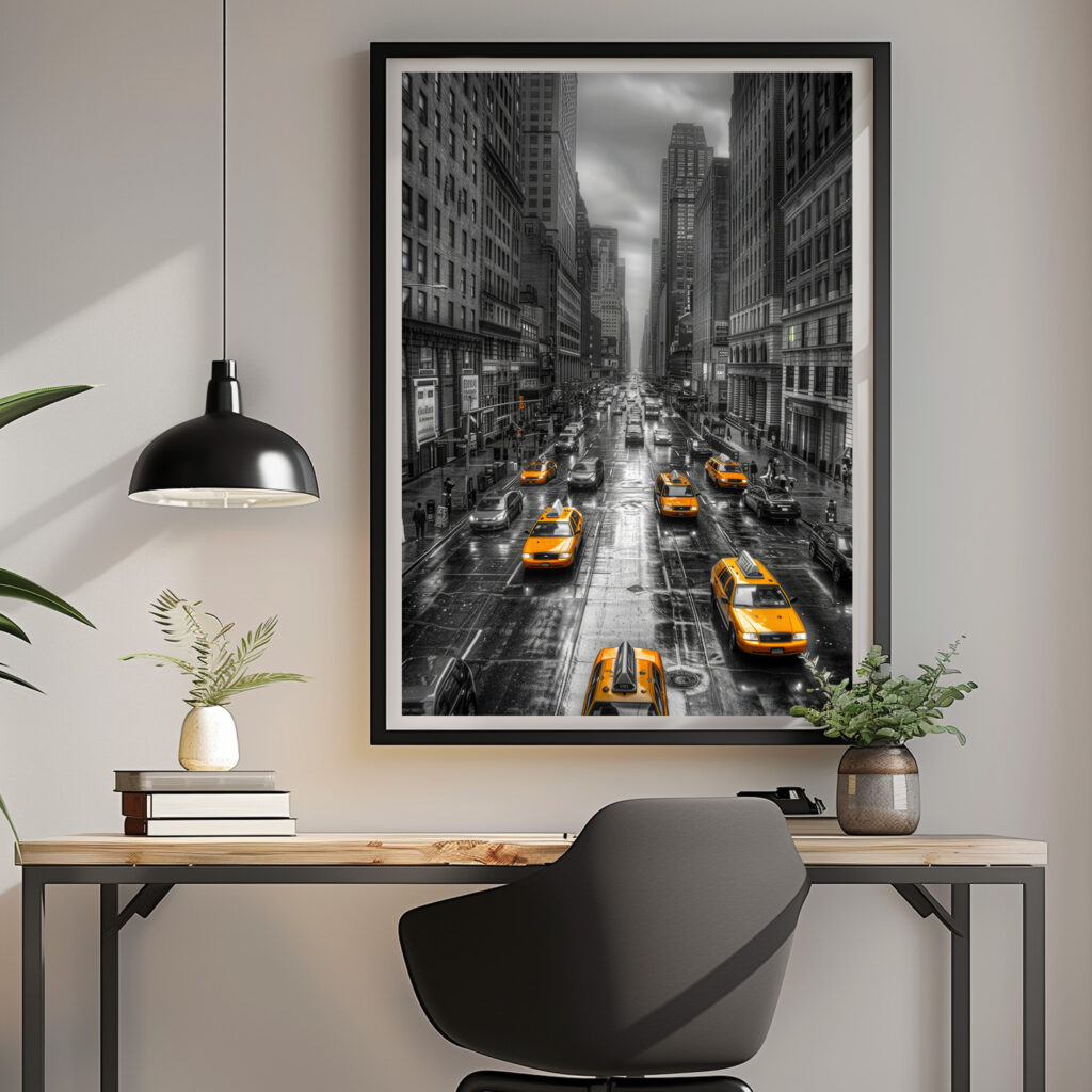 NY NY stad taxi zwart wit wereldstad stijlvol creatief woonkamer slaapkamer kantoor V2