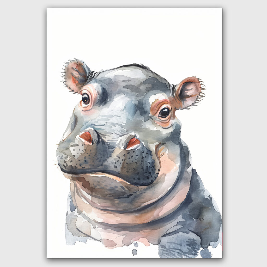 Nijlpaard poster waterverf kinderkamer schattig leuk