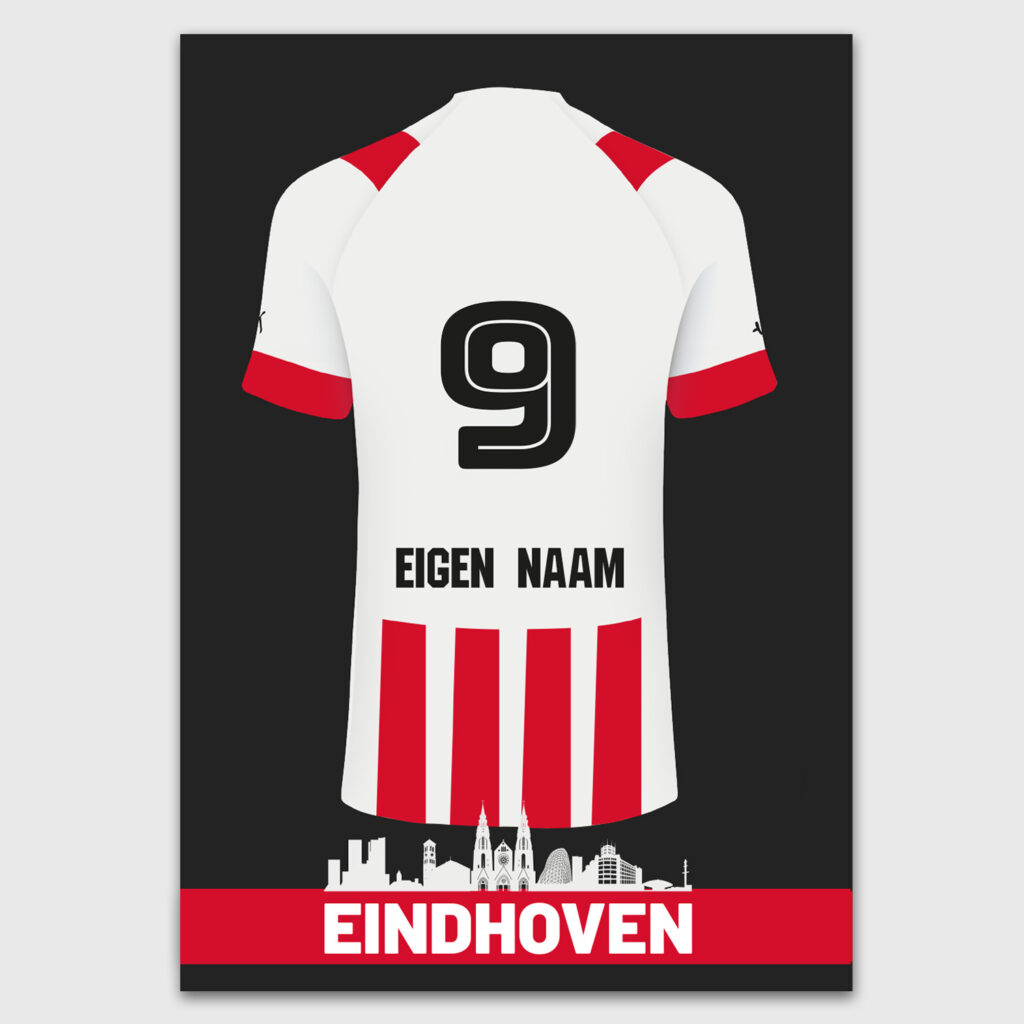 PSV voetbalclub logo poster rood wit kleuren shirt kinderkamer eigen naam en nummer voetbalkamer