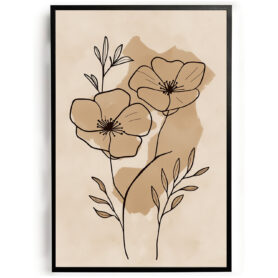 poster lineart boterbloemen abstract kunst woonkamer keuken kantoor slaapkamer aardkleuren modern