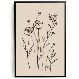 poster lineart bloemen abstract kunst woonkamer keuken kantoor slaapkamer aardkleuren modern