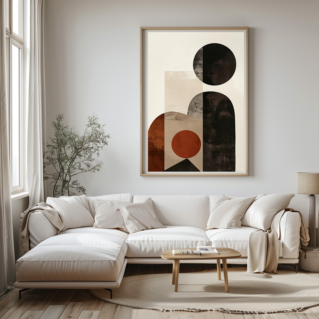 poster figuren gezin van 3 woestijn abstract kunst woonkamer keuken kantoor slaapkamer aardkleuren modern v2