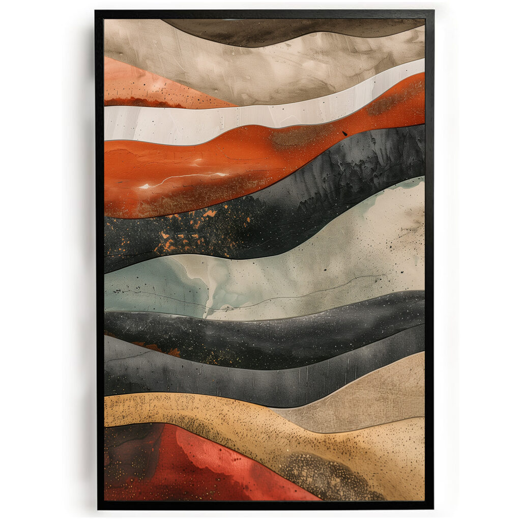 poster vormen landschap in lagen abstract kunst woonkamer keuken kantoor slaapkamer aardkleuren modern