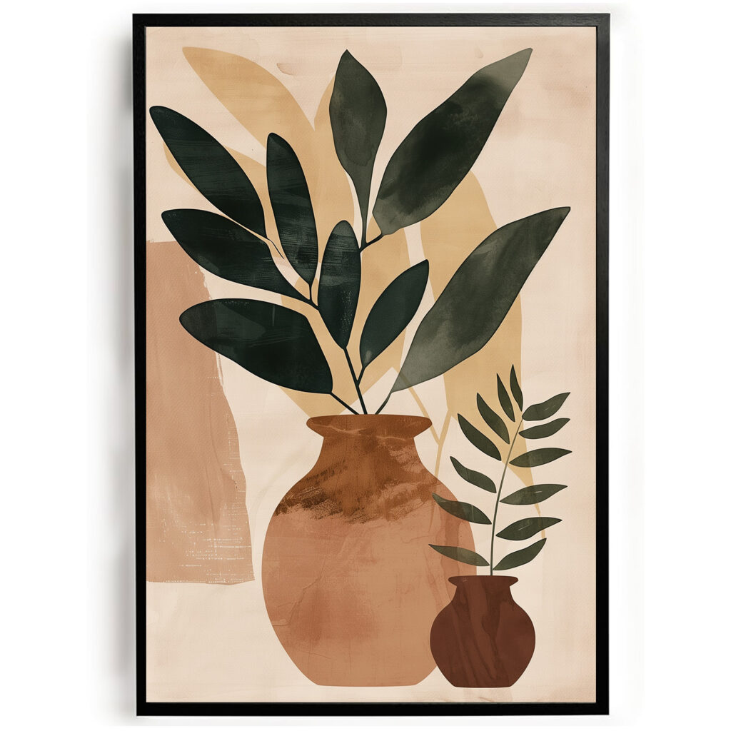 poster planten in pot abstract kunst woonkamer keuken kantoor slaapkamer aardkleuren modern