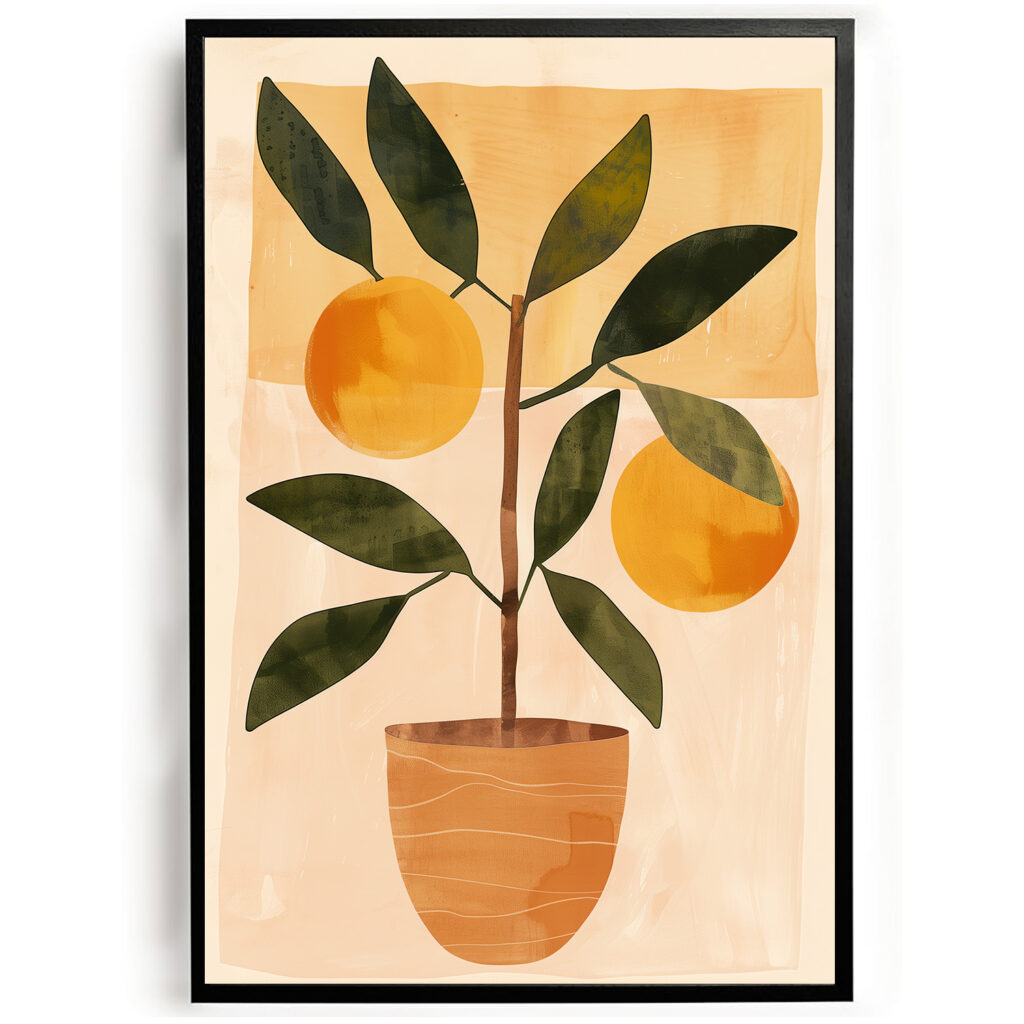 poster citroenboom in pot abstract kunst woonkamer keuken kantoor slaapkamer aardkleuren modern
