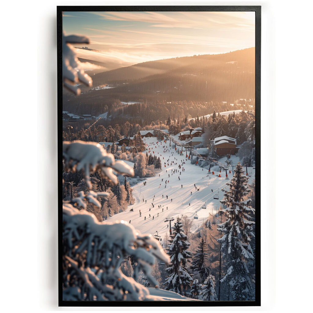 Poster uitzicht over skipiste woonkamer slaapkamer keuken kantoor atelier rustgevend natuur