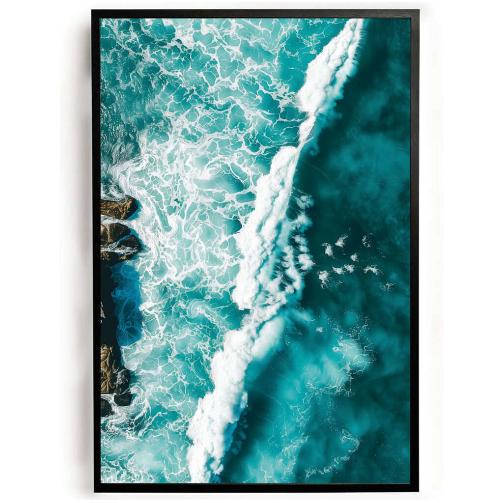 Poster kust blauw water en golven woonkamer slaapkamer keuken kantoor atelier rustgevend natuur