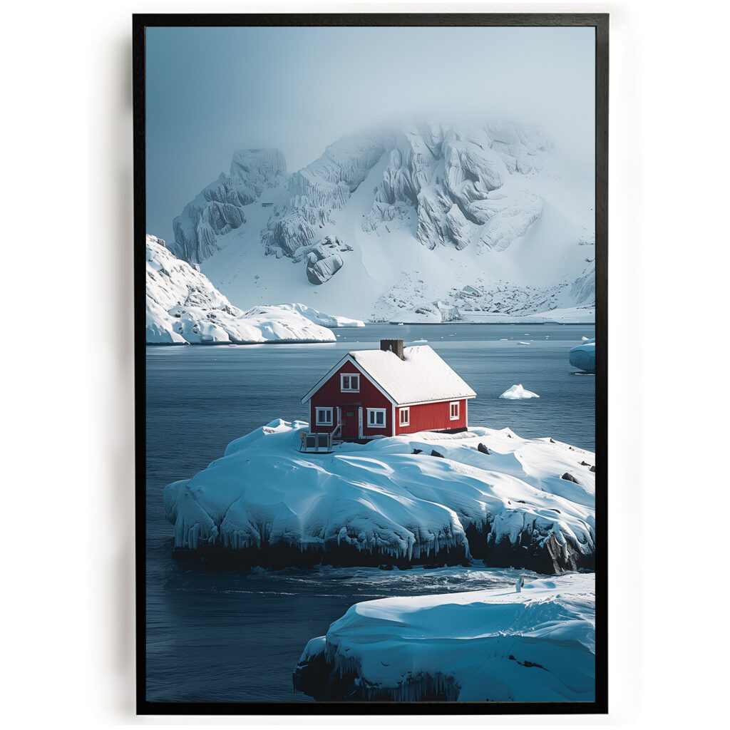 Poster huis in de fjorden woonkamer slaapkamer keuken kantoor atelier rustgevend natuur