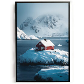 Poster huis in de fjorden woonkamer slaapkamer keuken kantoor atelier rustgevend natuur