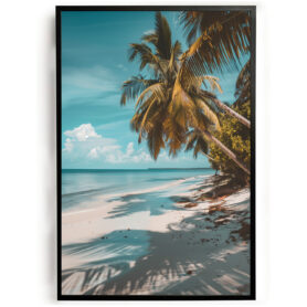 Poster strand palmboom met schaduw woonkamer slaapkamer keuken kantoor atelier rustgevend natuur