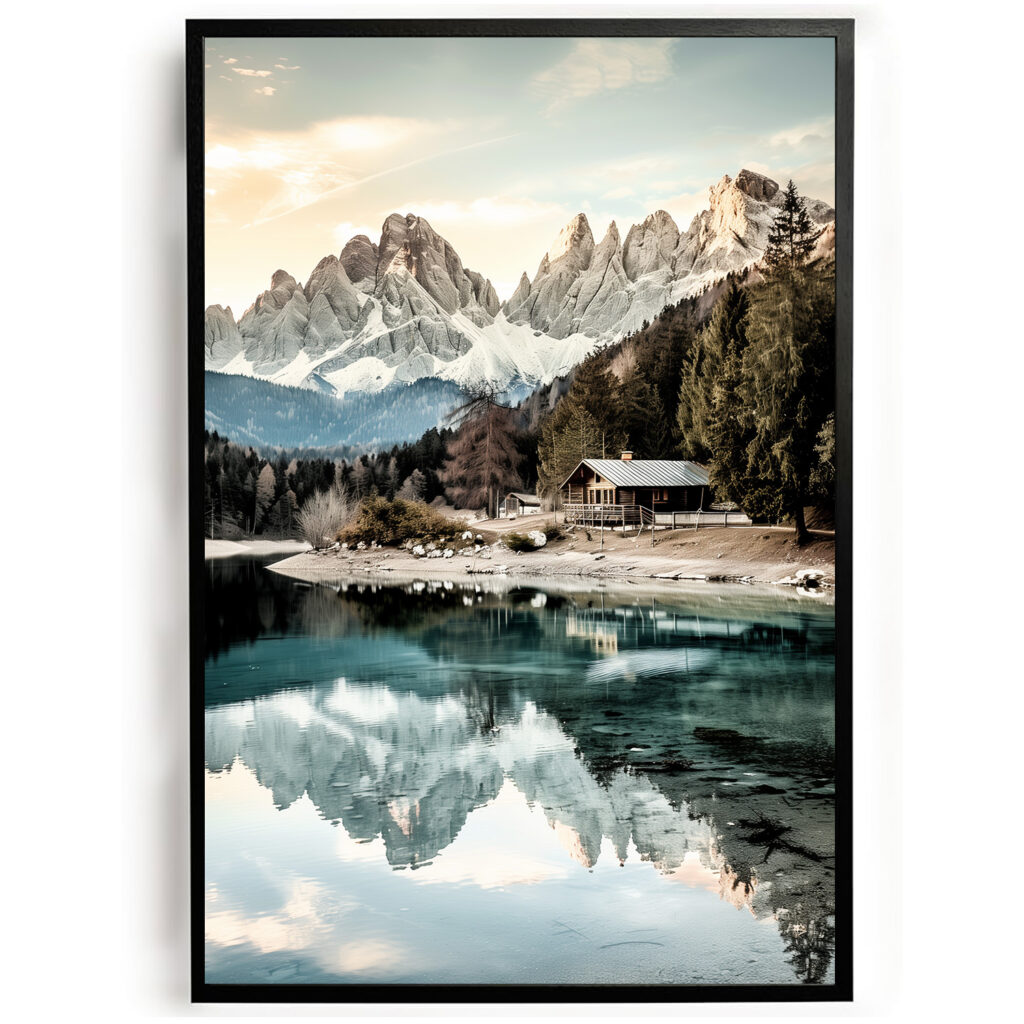 Poster blokhut in de bergen woonkamer slaapkamer keuken kantoor atelier rustgevend natuur