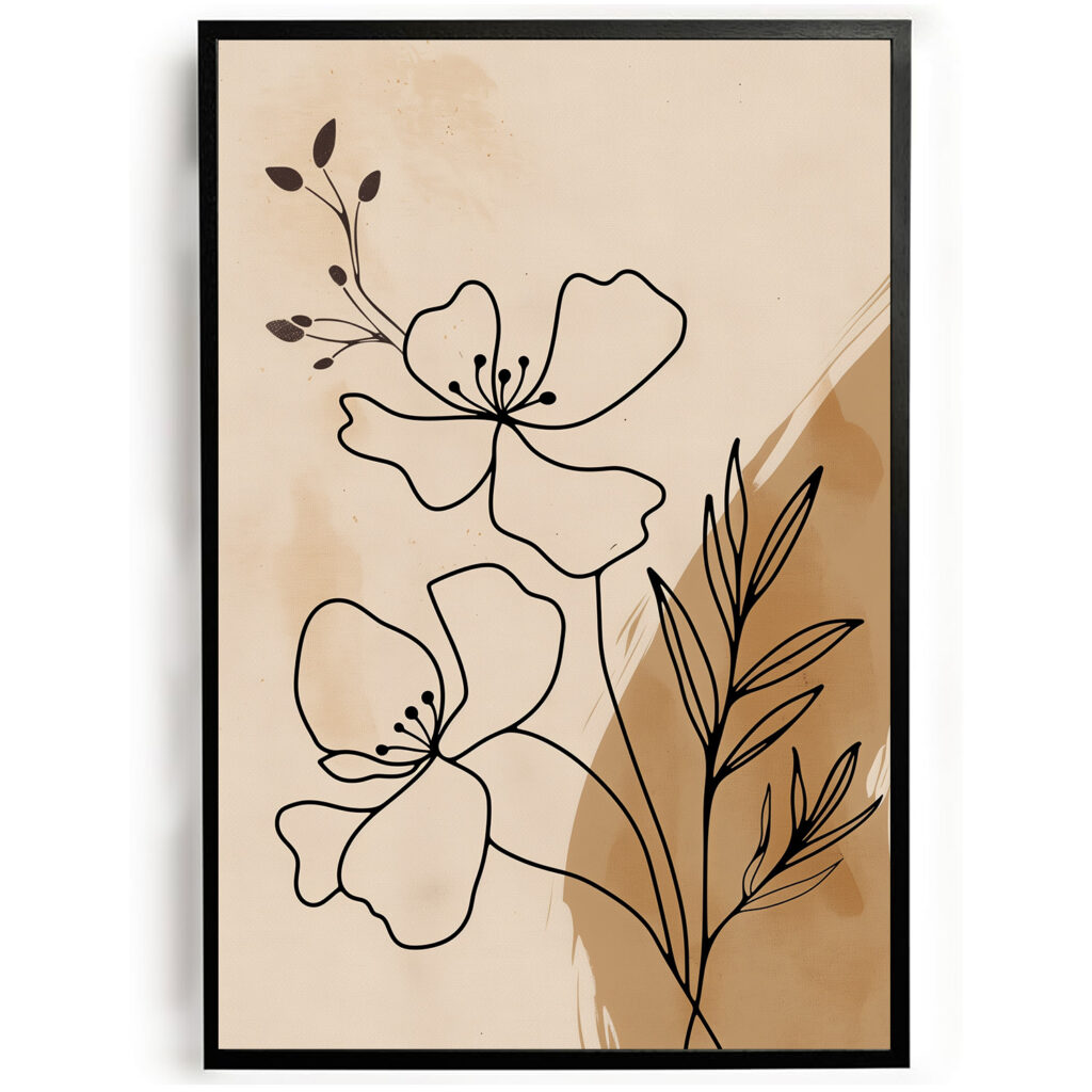 poster lineart krokus bloemen abstract kunst woonkamer keuken kantoor slaapkamer aardkleuren modern