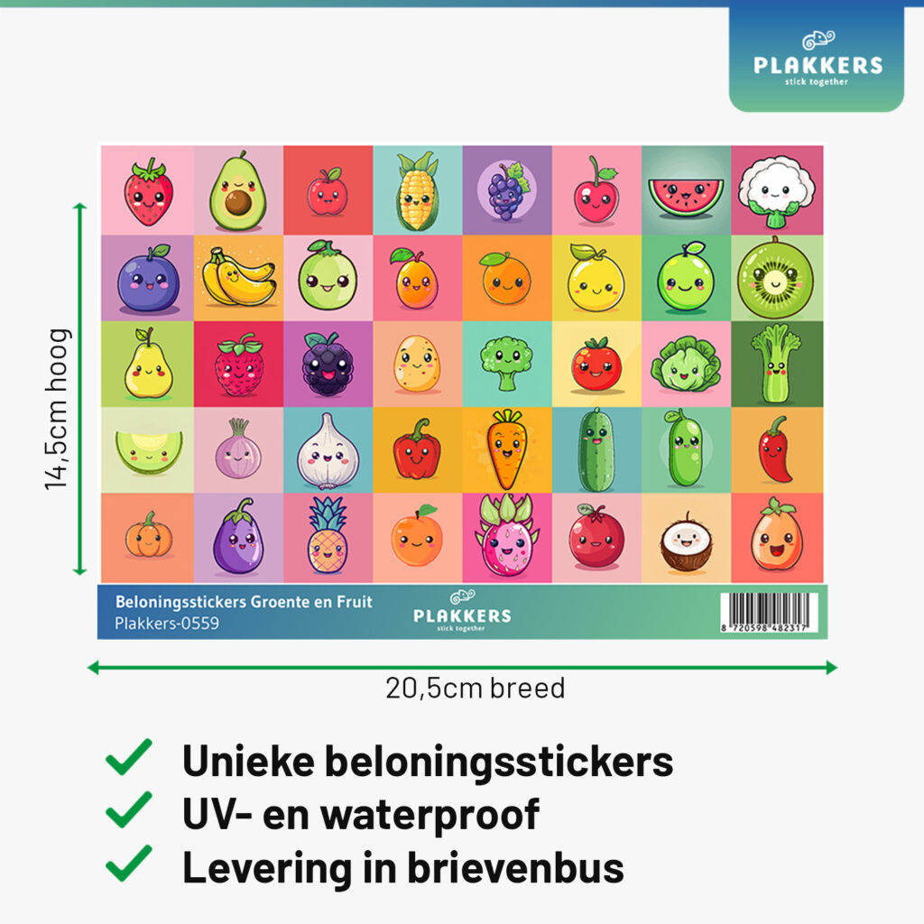 Beloningsstickers groente en fruit basisschool opvoeding leuk grappig schattig plakkers