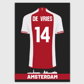 ajax amsterdam shirt 020 voetbalclub logo poster rood wit kleuren shirt kinderkamer eigen naam en nummer voetbalkamer