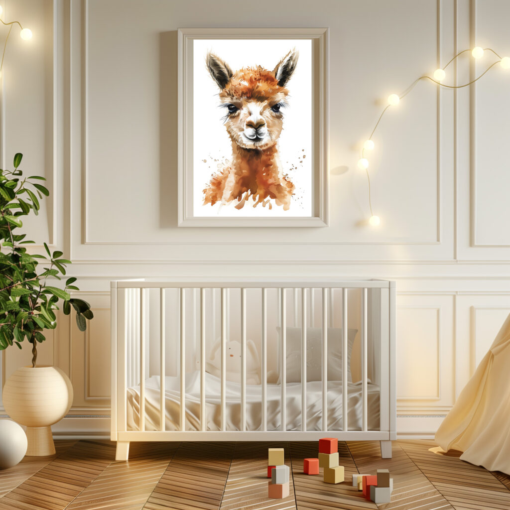 alpaca poster waterverf kinderkamer schattig leuk V2