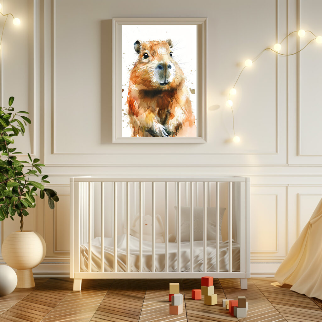 Capybara poster waterverf kinderkamer schattig leuk v2