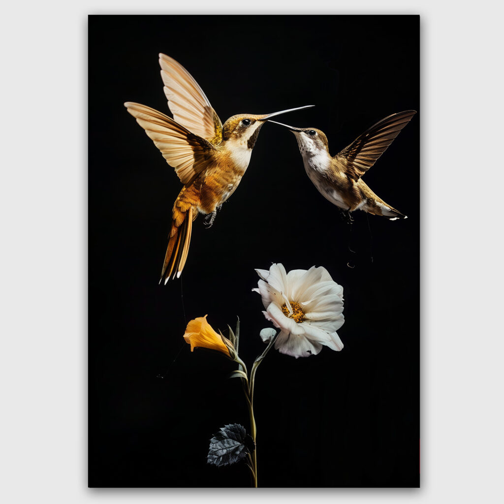 hummingbirds kolibries bloem woonkamer keuken stijlvol creatief zwarte achtergrond woning lifestyle