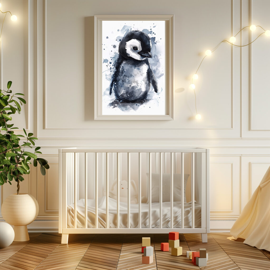 penguin poster waterverf kinderkamer schattig leuk V2