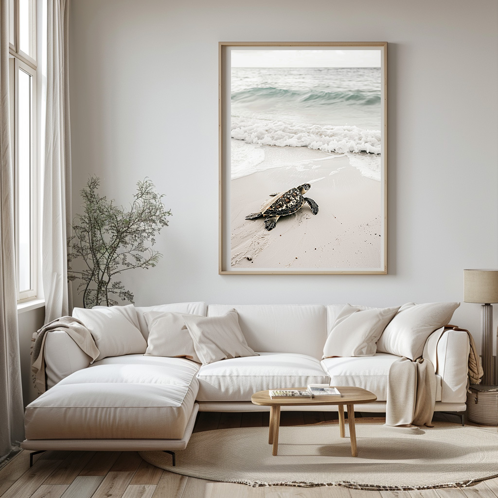 Poster strand schildpad op weg naar de zee woonkamer slaapkamer keuken kantoor atelier rustgevend natuur v2