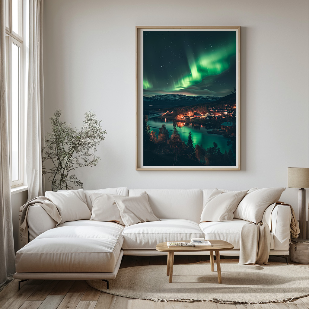 Poster noorderlicht Noorwegen woonkamer slaapkamer keuken kantoor atelier rustgevend natuur v2