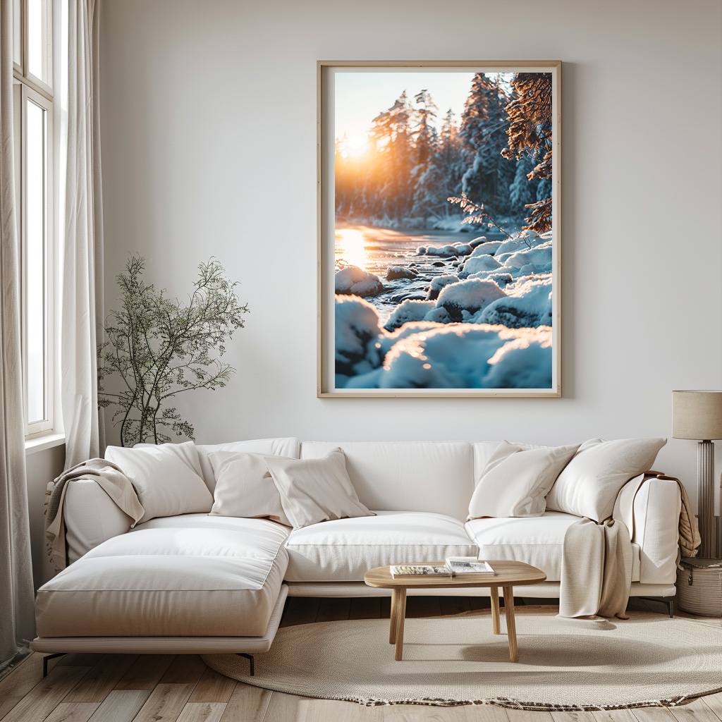 Poster winter in het bos Noord Europa woonkamer slaapkamer keuken kantoor atelier rustgevend natuur