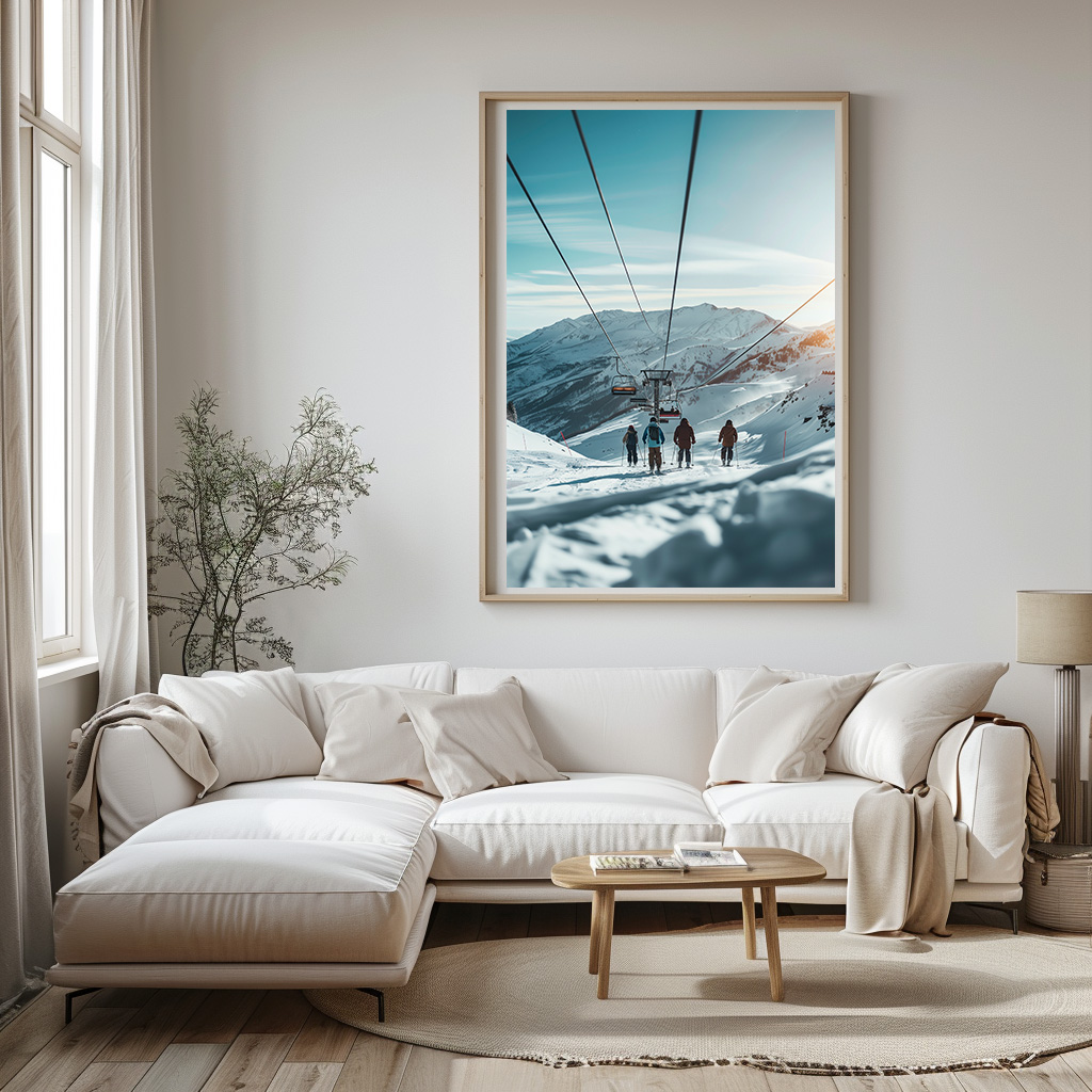 Poster skipiste skilift woonkamer slaapkamer keuken kantoor atelier rustgevend natuur v2