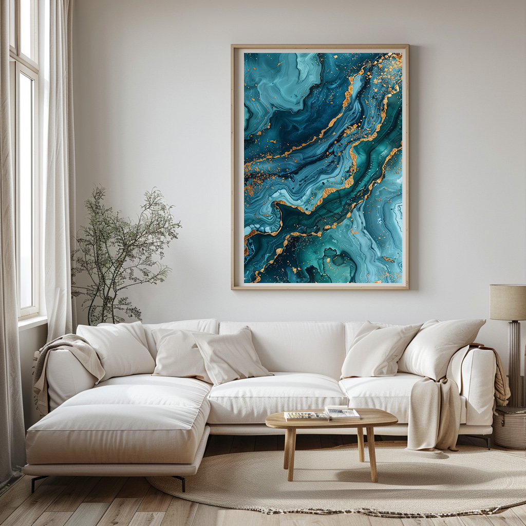 poster marmer turquoise textuur abstract kunst woonkamer keuken kantoor slaapkamer modern v2