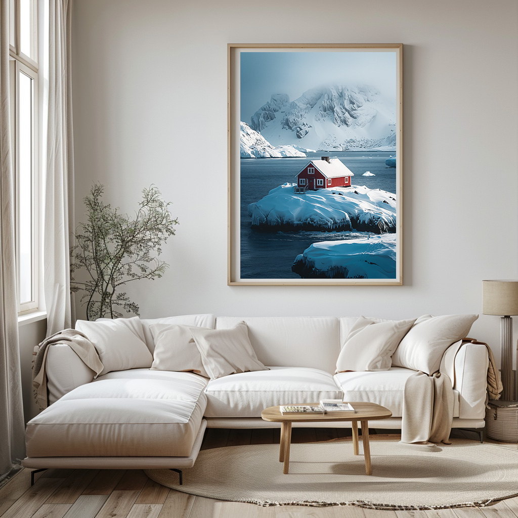 Poster huis in de fjorden woonkamer slaapkamer keuken kantoor atelier rustgevend natuur v2