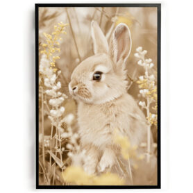 Poster konijntje in het bloemenveld kantoor woonkamer slaapkamer inspiratie schattig