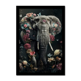 Poster olifant bedekt met bloemen plakkers botanisch natuur inspiratie wonen