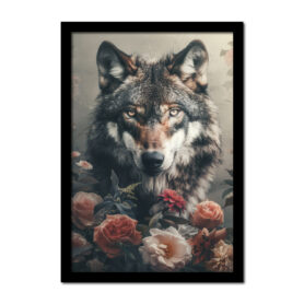 Poster wolf met bouquet bloemen woonkamer slaapkamer kantoor inspiratie