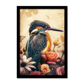 Poster vogel tussen verschillende soorten bloemen woonkamer slaapkamer kantoor inspiratie