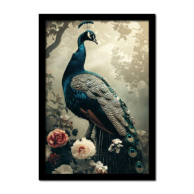 Poster pauw tussen de bloemen in het bos wonen inspiratie sierlijk