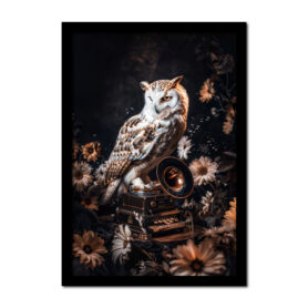 Poster uil op grammofoon woonkamer slaapkamer kantoor inspiratie